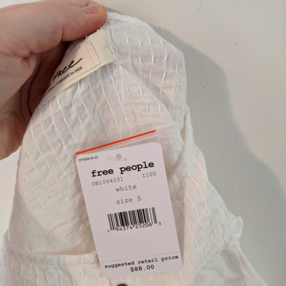 Free People White Buttondown Blouse Top - Picture 5 of 9